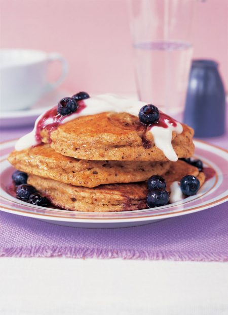 Buttermilk Wheat Germ Pancakes with Yogurt and Berry Sauce